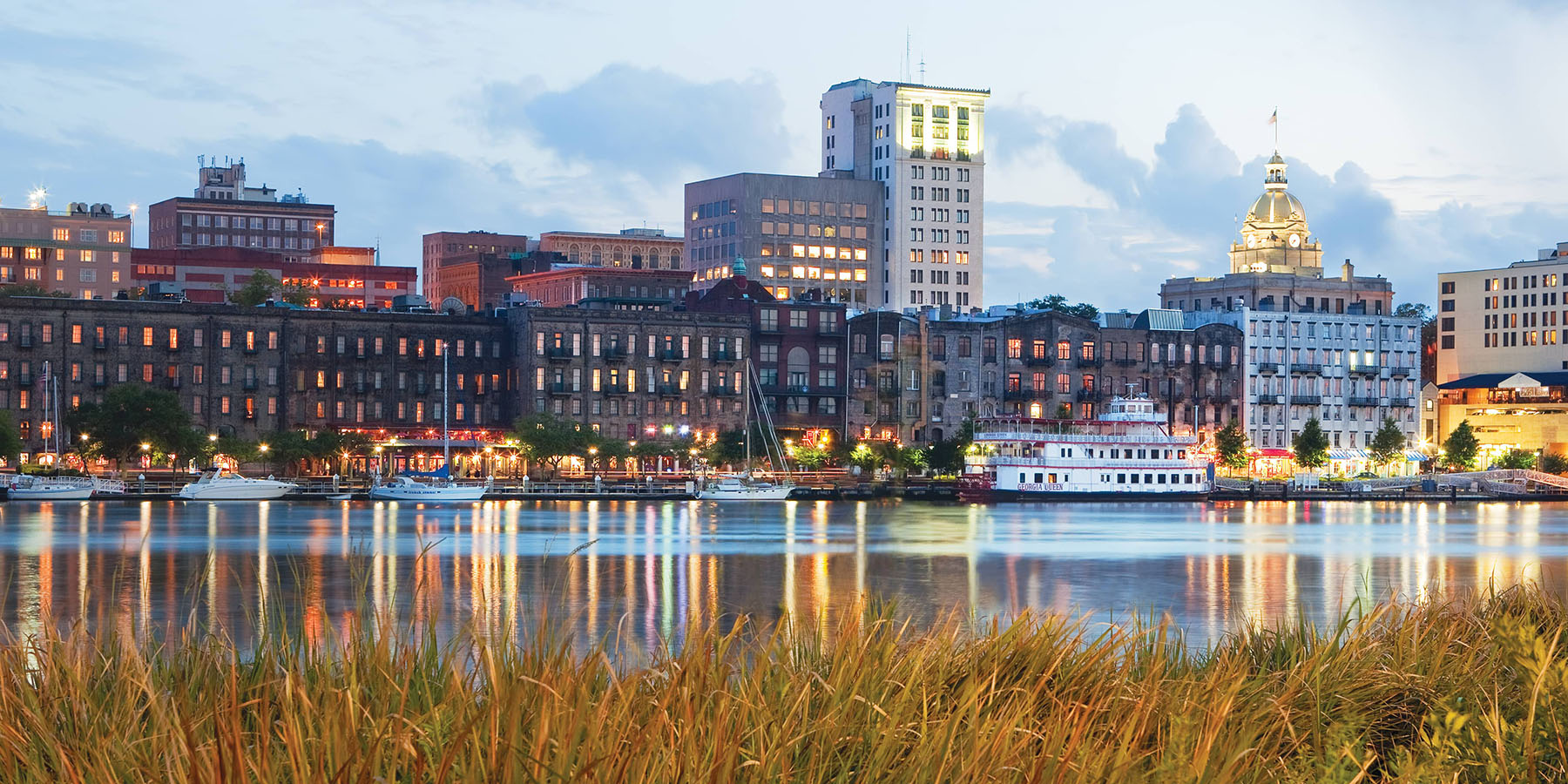 Aerials River Street from across the water