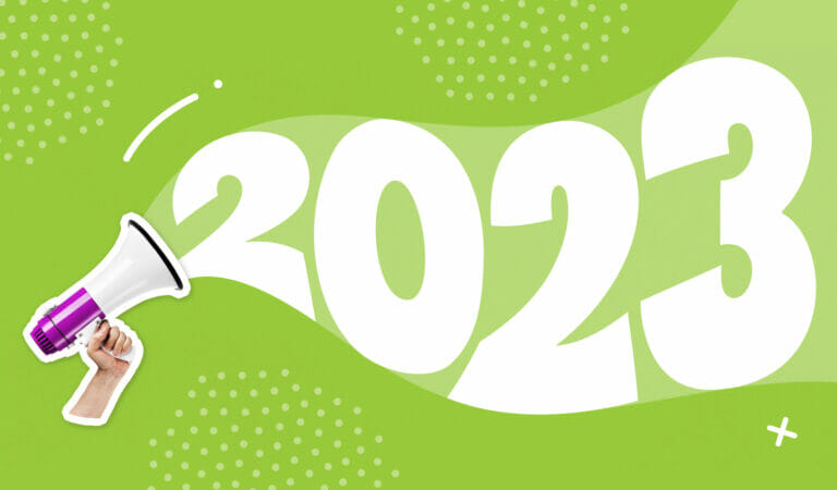 megaphone with "2023" coming from it